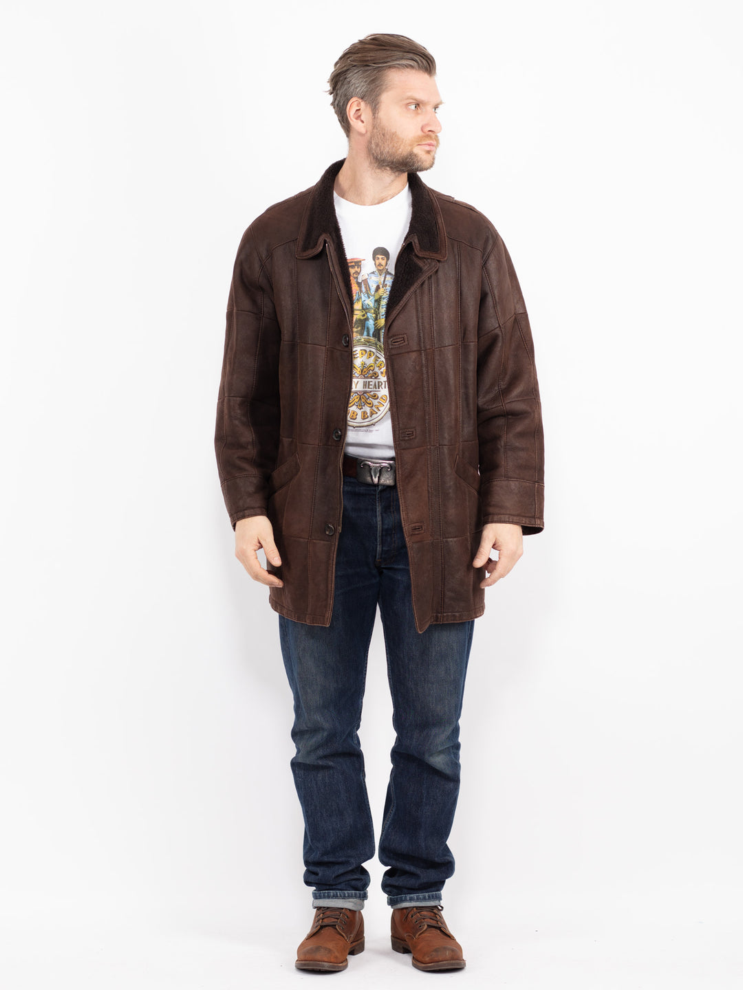 Vintage 90's Men Sheepskin Coat in BrownZ2731