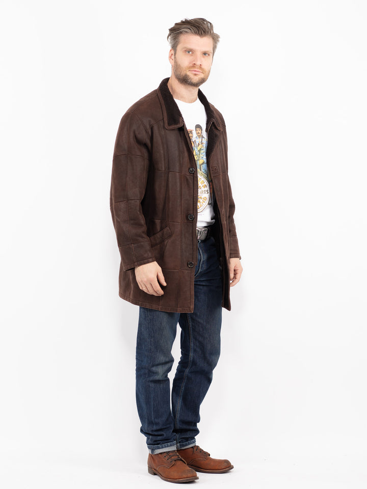 Vintage 90's Men Sheepskin Coat in BrownZ2731