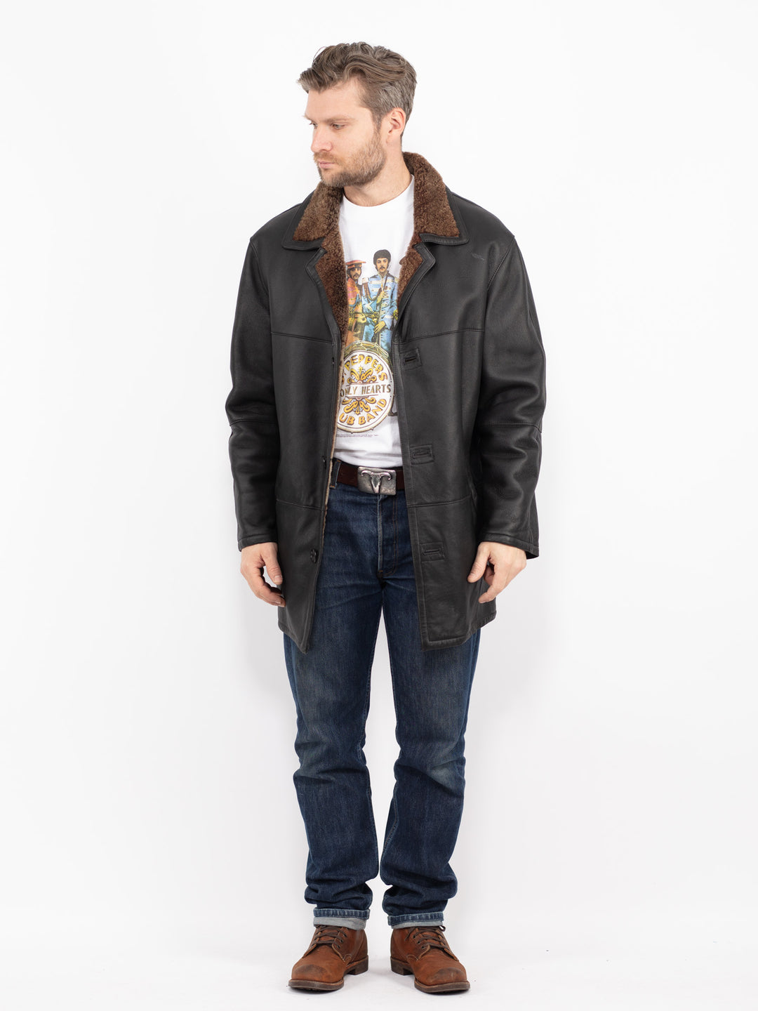 Vintage 90's Men Sheepskin Coat in BlackZ2732