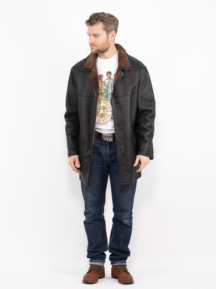 Vintage 90's Men Sheepskin Coat in BlackZ2732