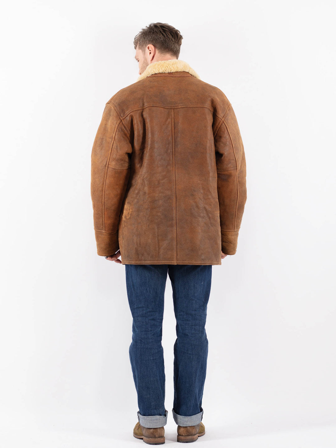 Vintage 90's Men Sheepskin Shearling Coat in BrownZ1554