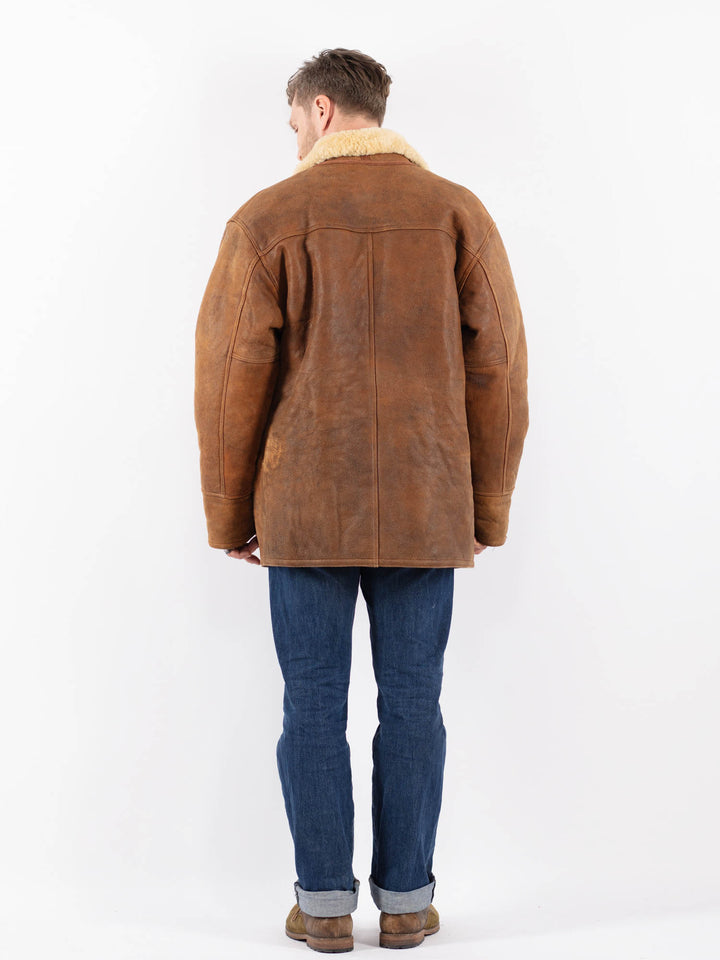 Vintage 90's Men Sheepskin Shearling Coat in BrownZ1554