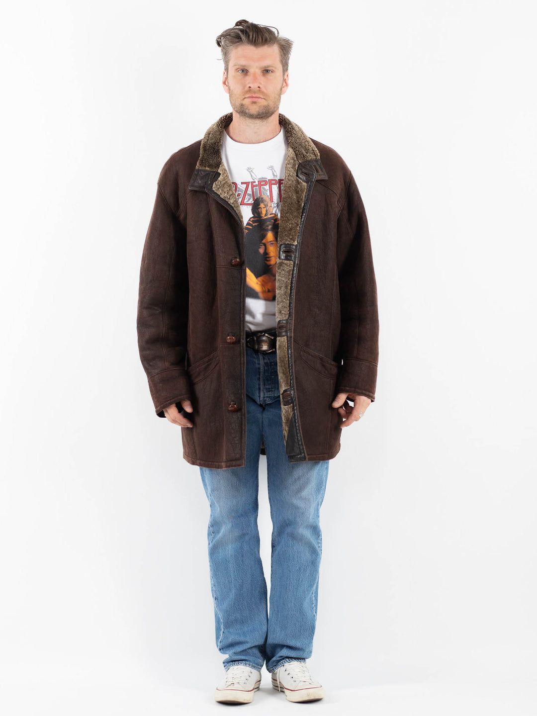Vintage 90's Men Sheepskin Coat in BrownZ1780
