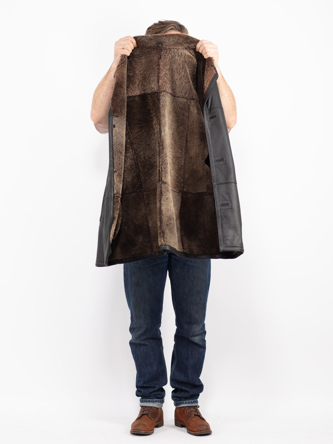 Vintage 90's Men Sheepskin Coat in BlackZ2732