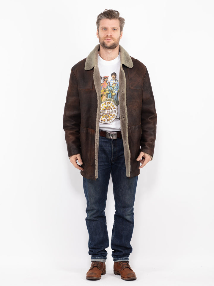 Vintage 90's Men Sheepskin Coat in BrownZ2733