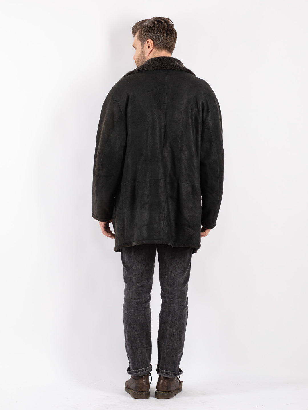 Vintage 90's Men Sheepskin Coat in Black