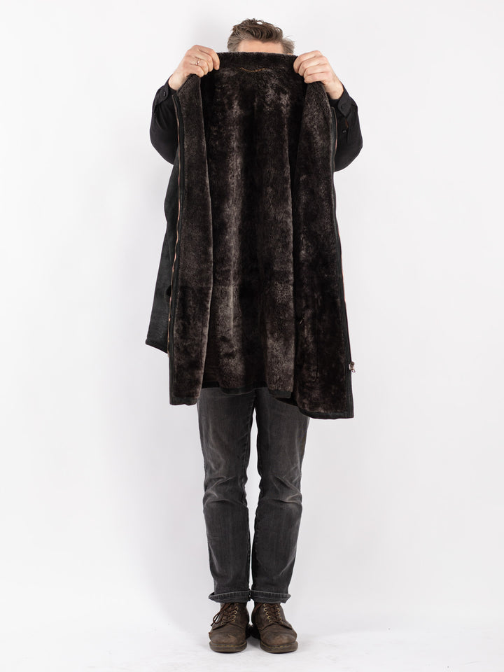 Vintage 90's Men Sheepskin Coat in Black
