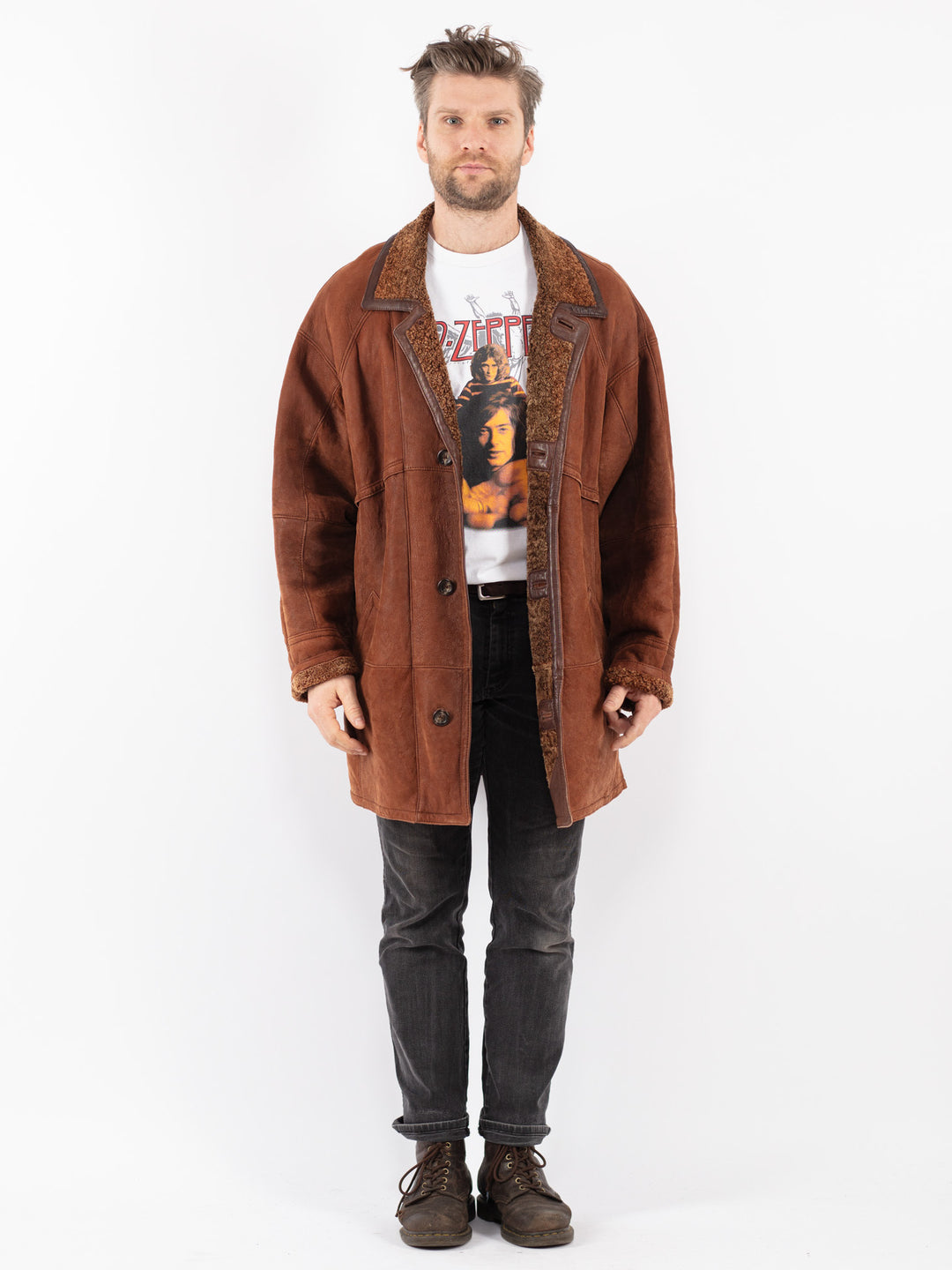 Vintage 90's Men Sheepskin Coat in Brown