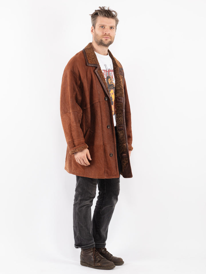 Vintage 90's Men Sheepskin Coat in Brown