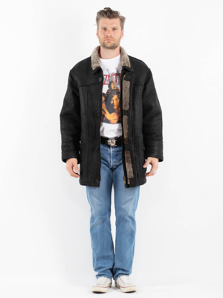 Vintage 90's Men Sheepskin Coat in BlackZ1783