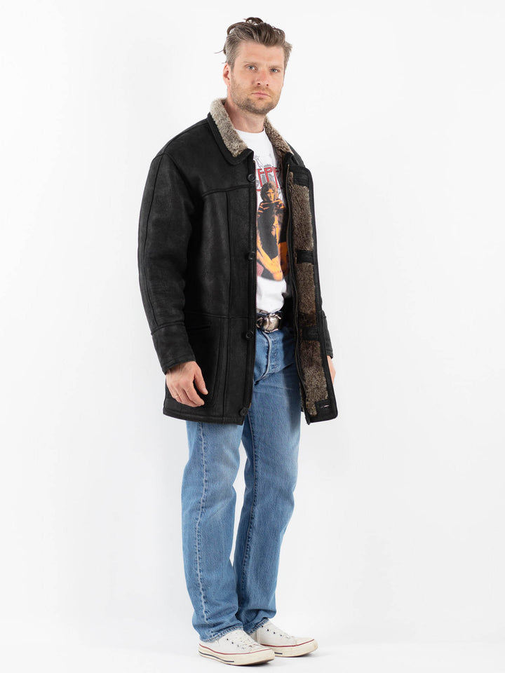 Vintage 90's Men Sheepskin Coat in BlackZ1783
