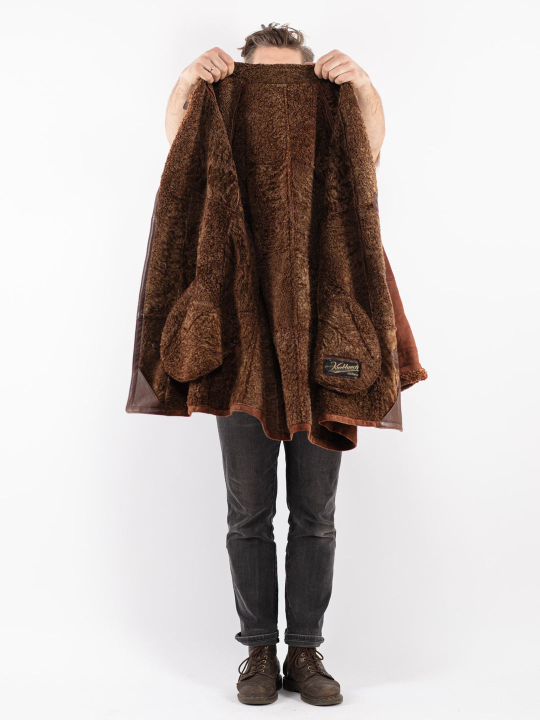 Vintage 90's Men Sheepskin Coat in Brown