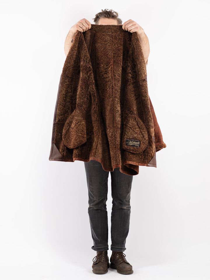 Vintage 90's Men Sheepskin Coat in Brown
