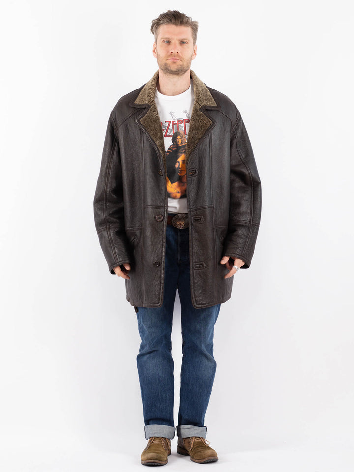 Vintage 90's Men Sheepskin Shearling Coat in BrownZ1556