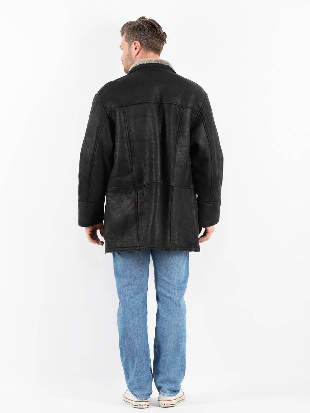 Vintage 90's Men Sheepskin Coat in BlackZ1783
