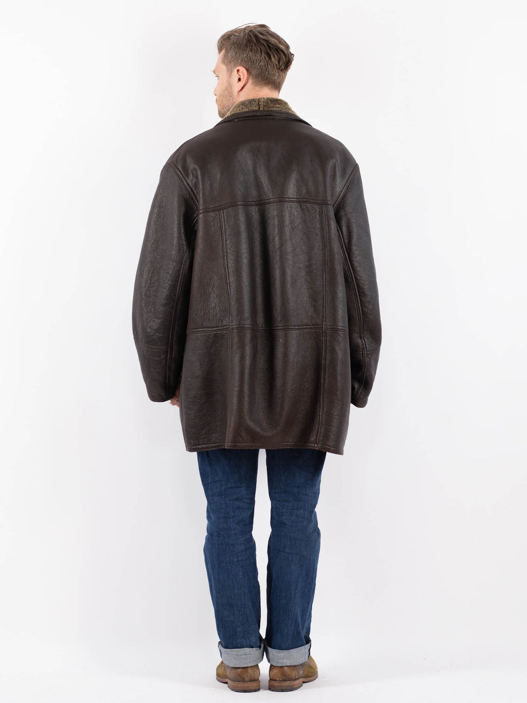 Vintage 90's Men Sheepskin Shearling Coat in BrownZ1556