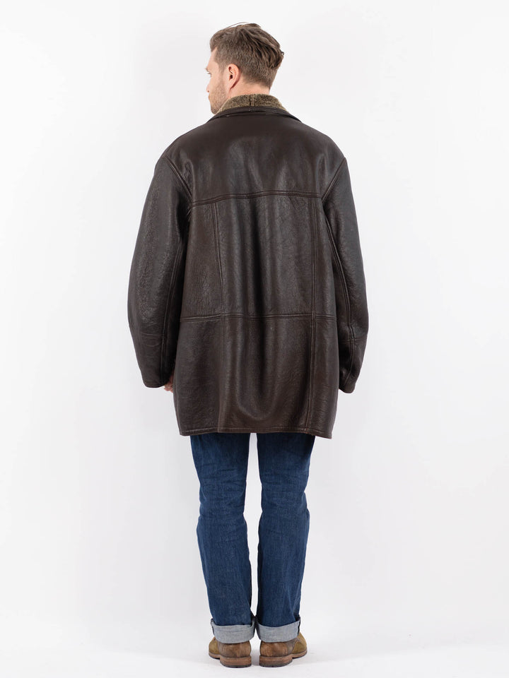 Vintage 90's Men Sheepskin Shearling Coat in BrownZ1556