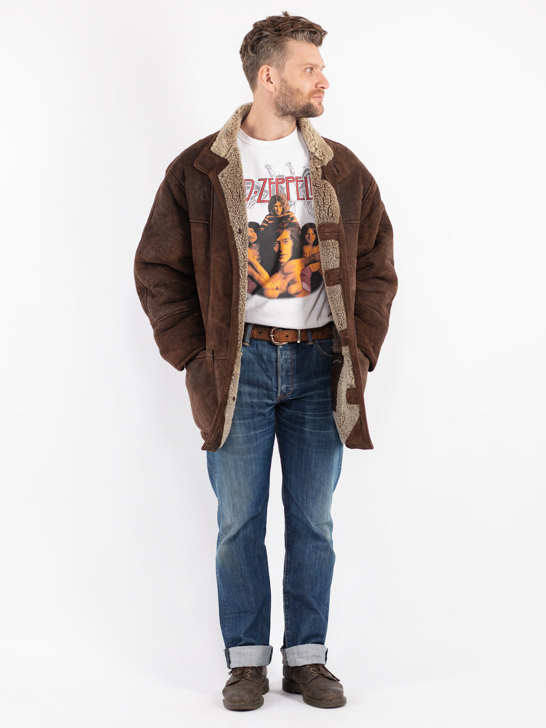 Vintage 90's Men Sheepskin Coat in Brown