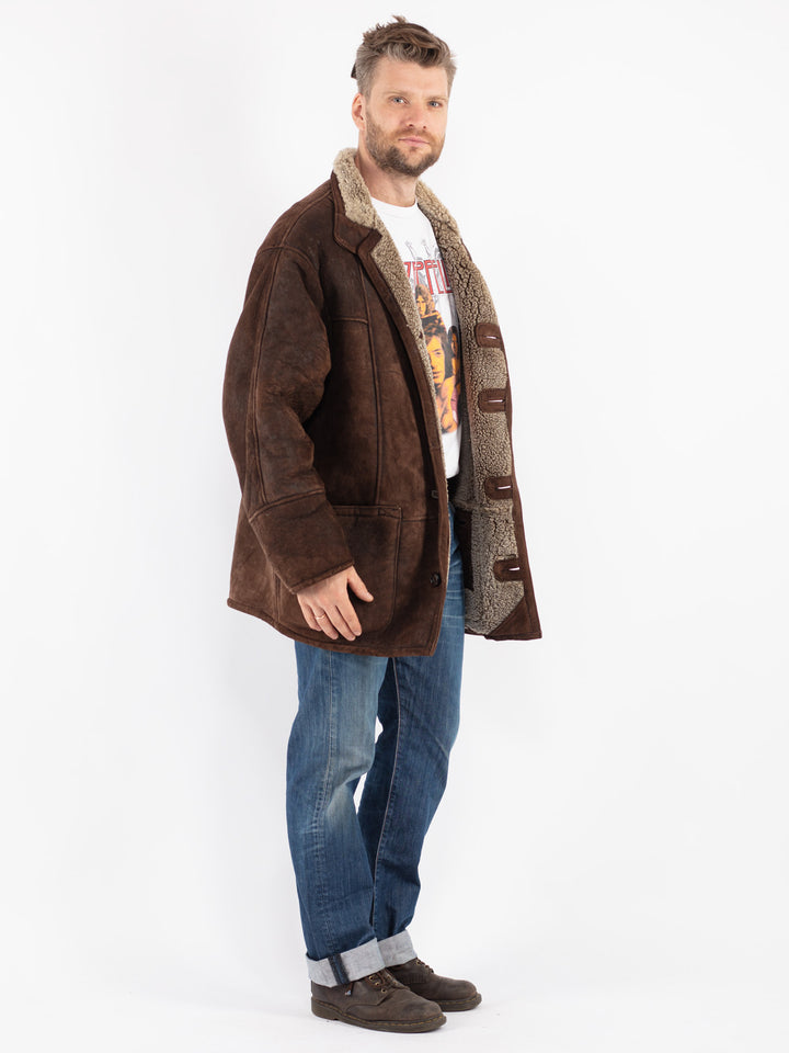 Vintage 90's Men Sheepskin Coat in Brown