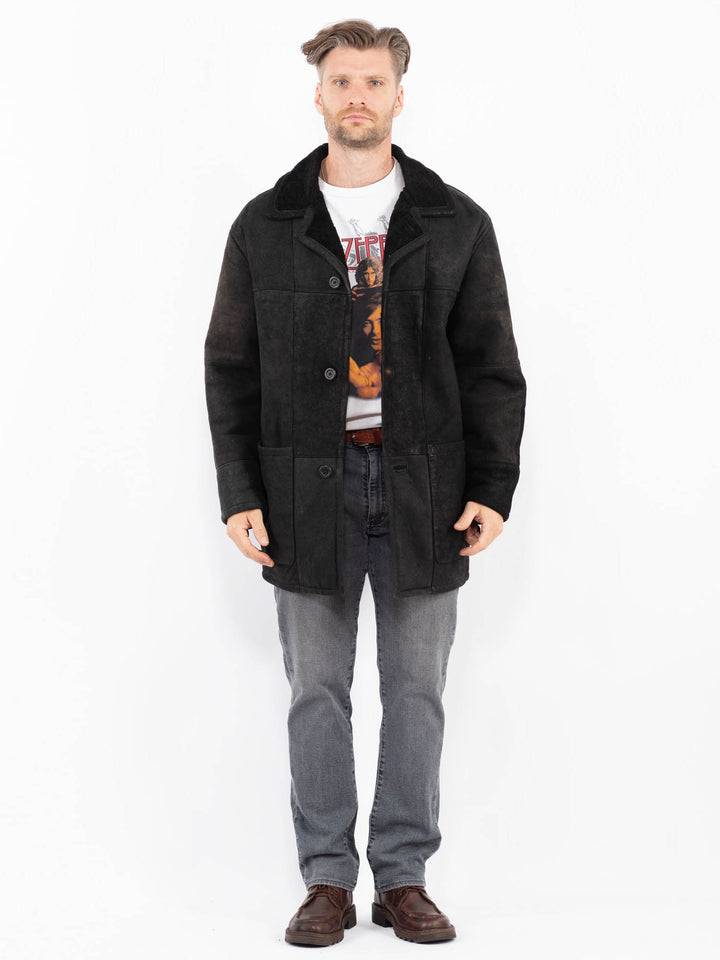 Vintage 90's Men Sheepskin Coat in BlackZ2131
