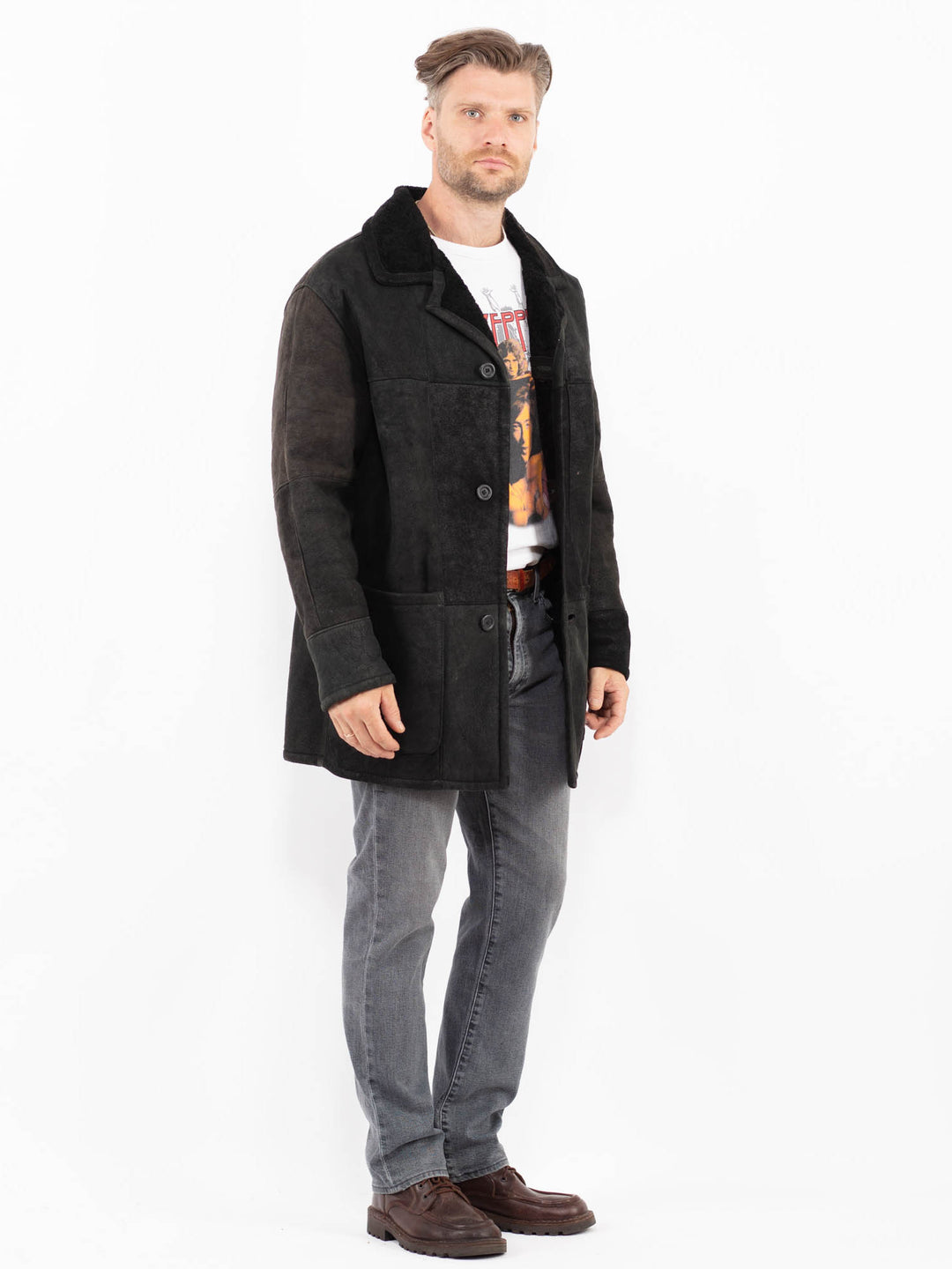 Vintage 90's Men Sheepskin Coat in BlackZ2131