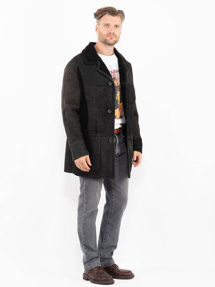 Vintage 90's Men Sheepskin Coat in BlackZ2131