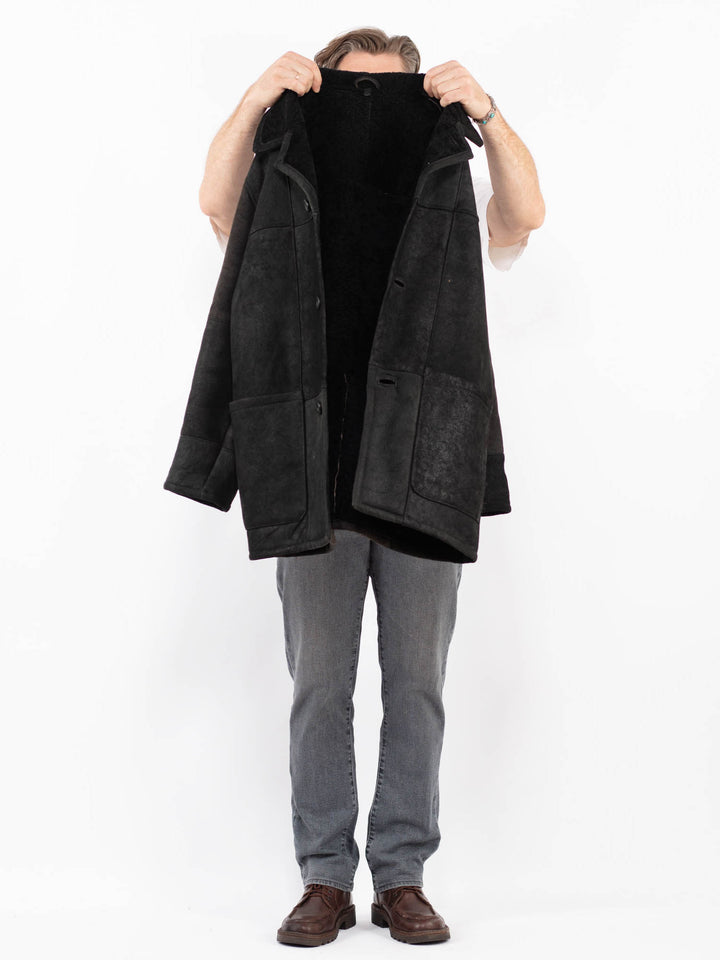Vintage 90's Men Sheepskin Coat in BlackZ2131