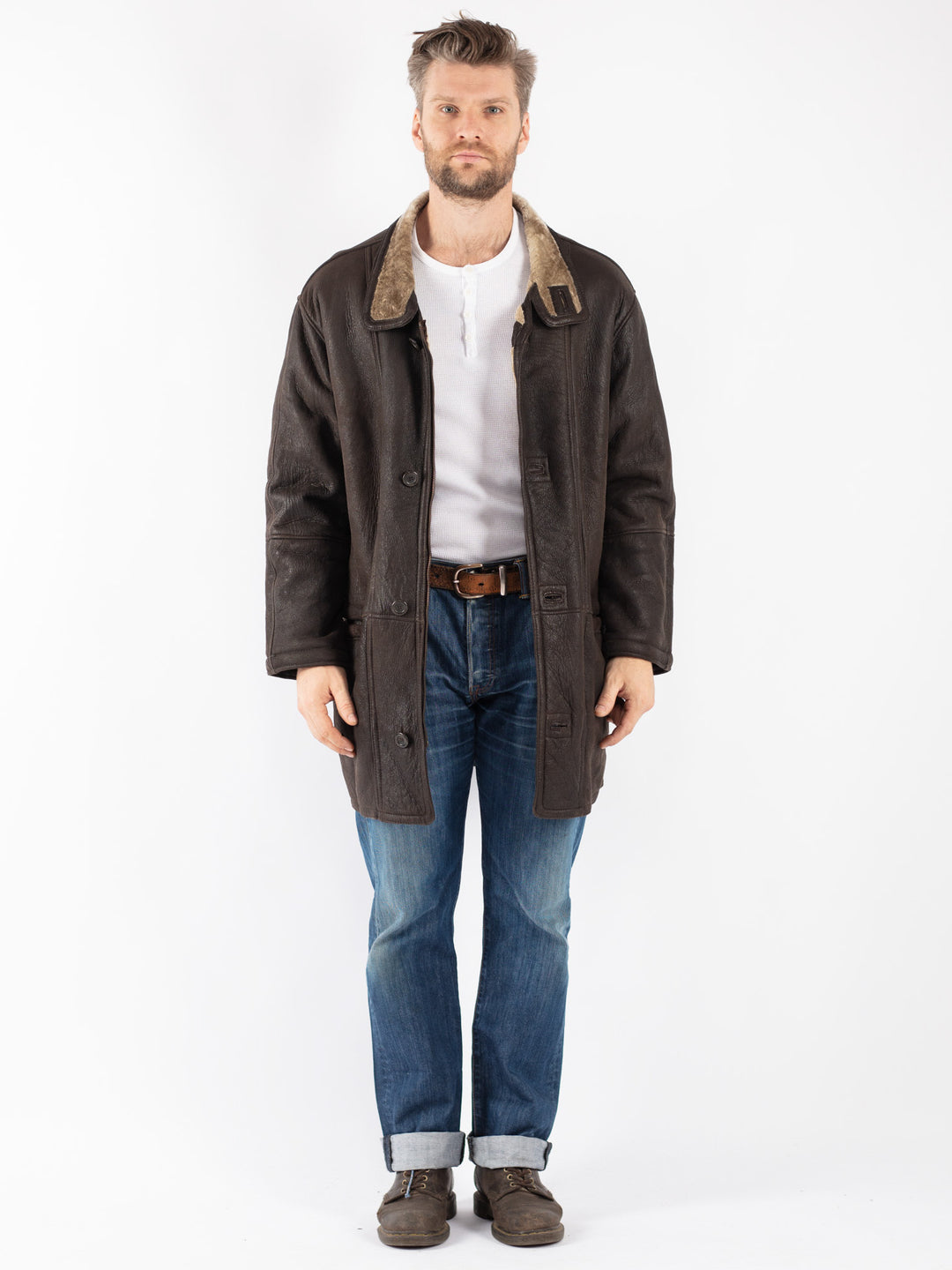 Vintage 90's Men Sheepskin Coat in Brown
