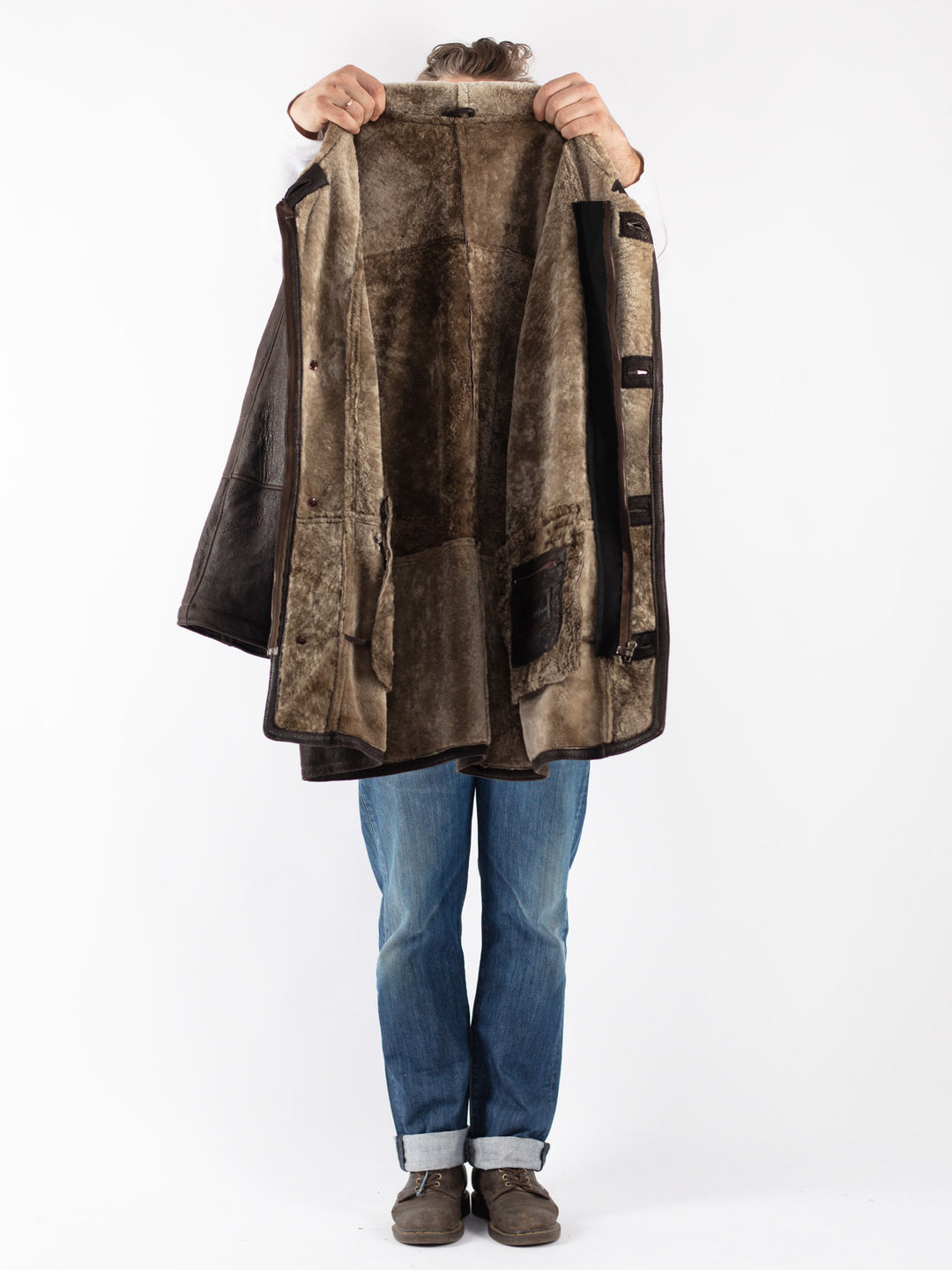 Vintage 90's Men Sheepskin Coat in Brown