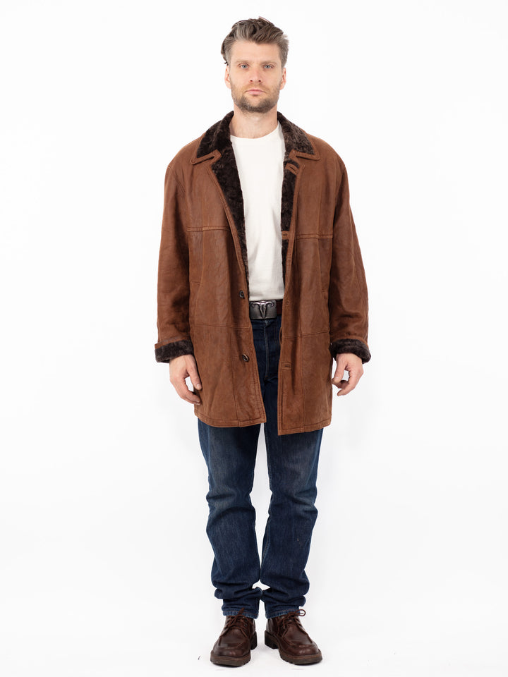Vintage 90's Men Sheepskin Coat in Brown