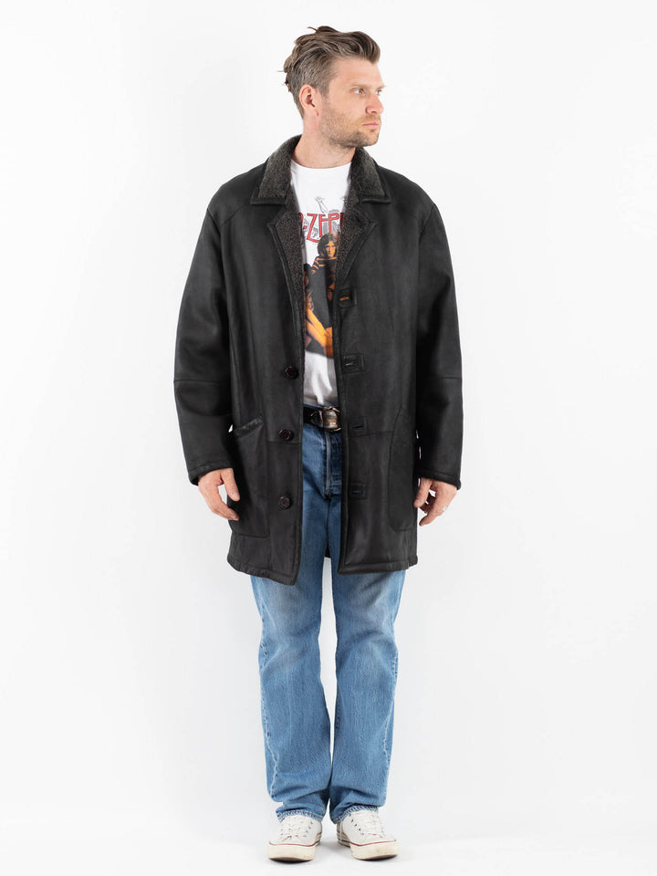 Vintage 90's Men Sheepskin Coat in BlackZ1786