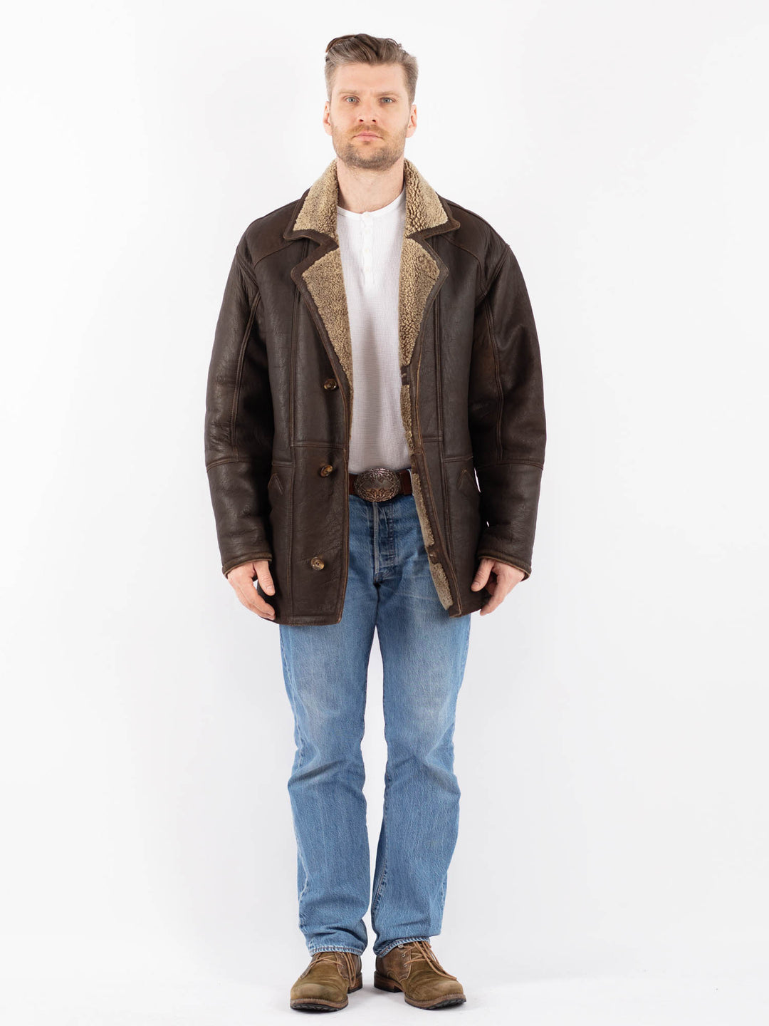 Vintage 90's Men Sheepskin Coat in BrownZ1449