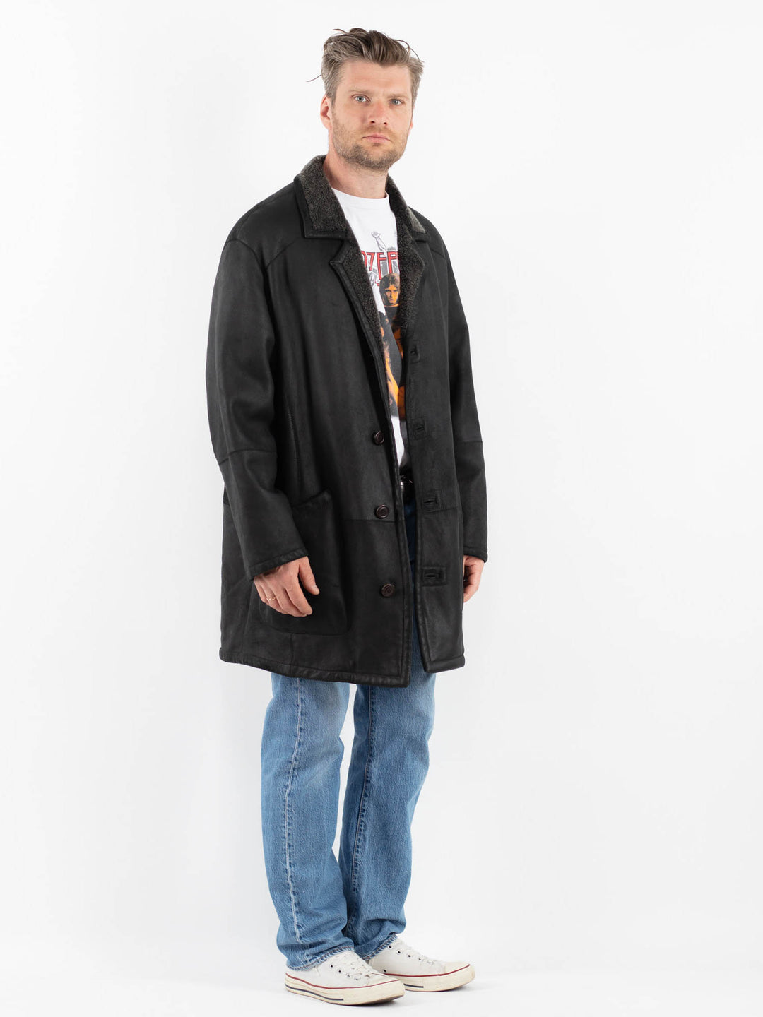 Vintage 90's Men Sheepskin Coat in BlackZ1786