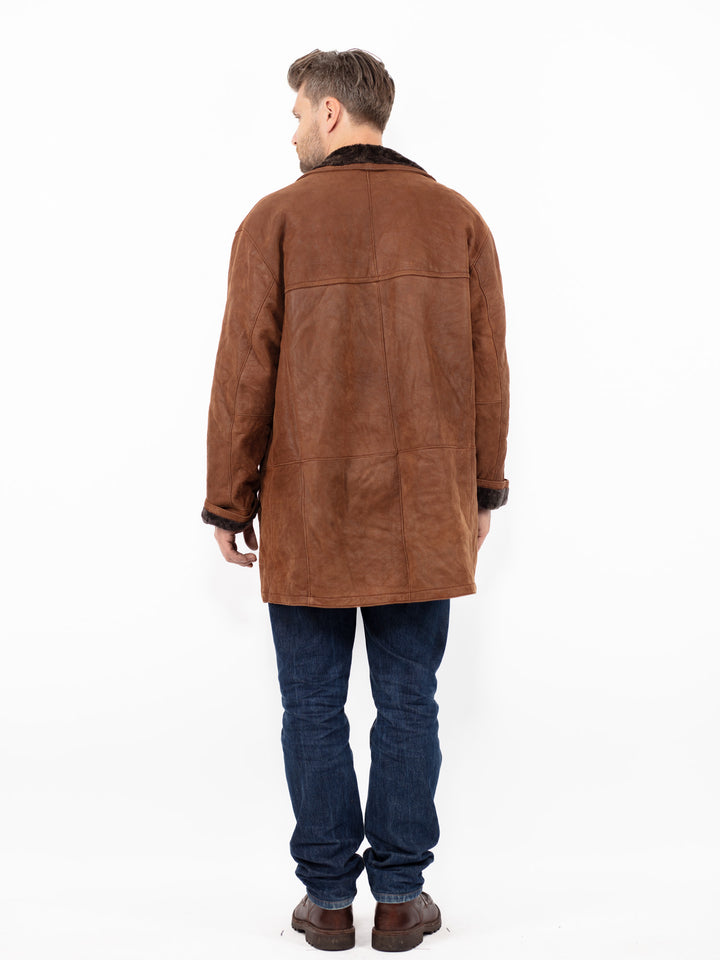 Vintage 90's Men Sheepskin Coat in Brown