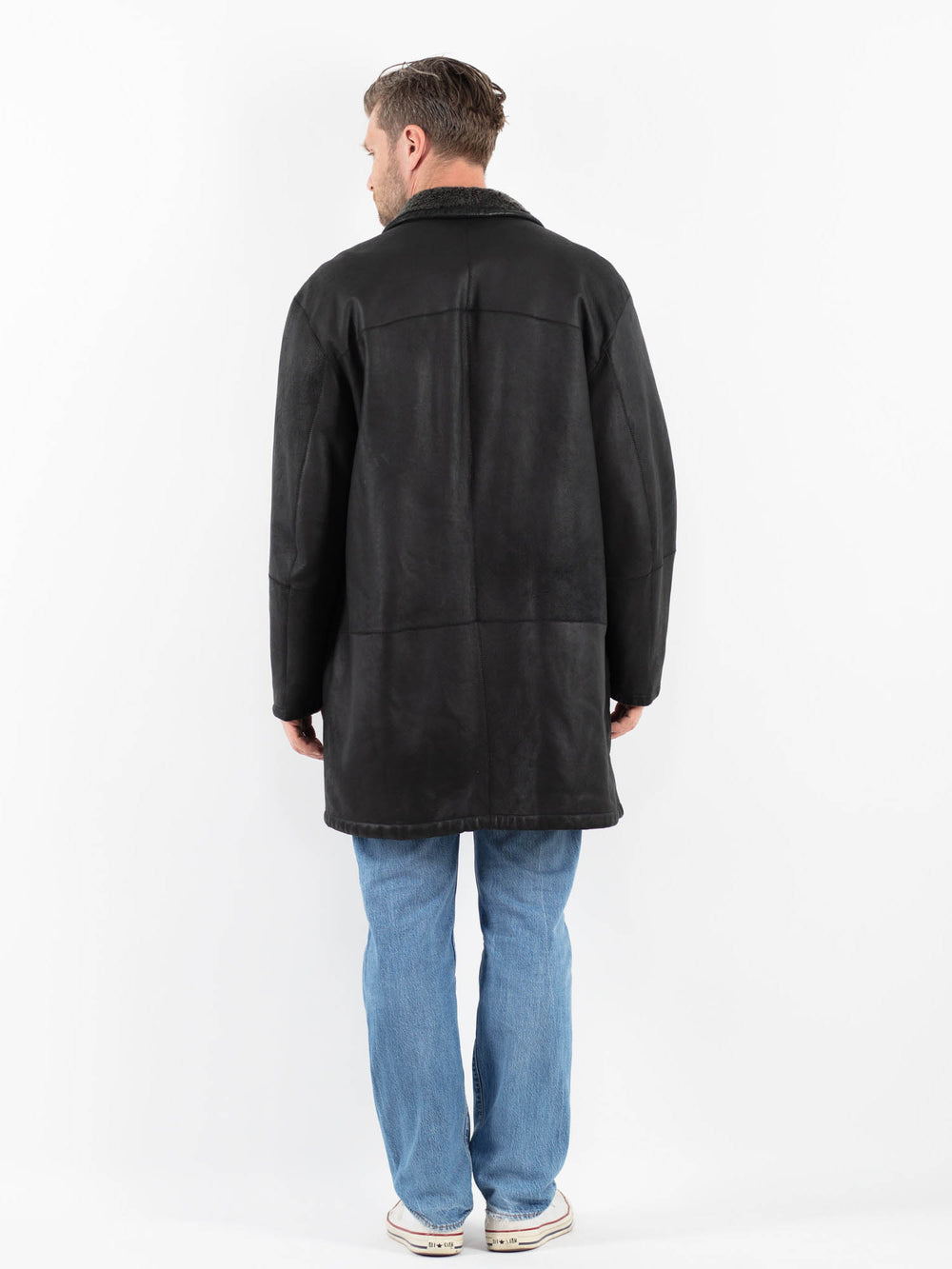 Vintage 90's Men Sheepskin Coat in BlackZ1786
