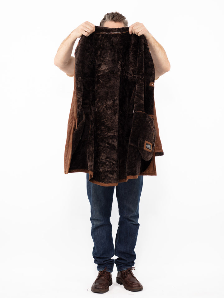 Vintage 90's Men Sheepskin Coat in Brown
