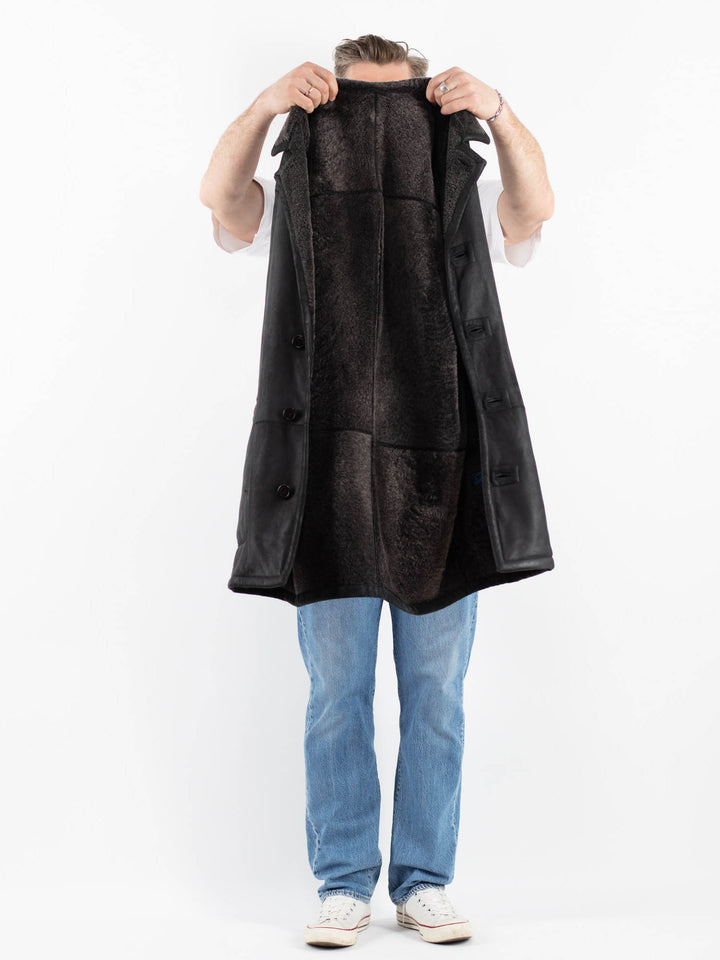 Vintage 90's Men Sheepskin Coat in BlackZ1786