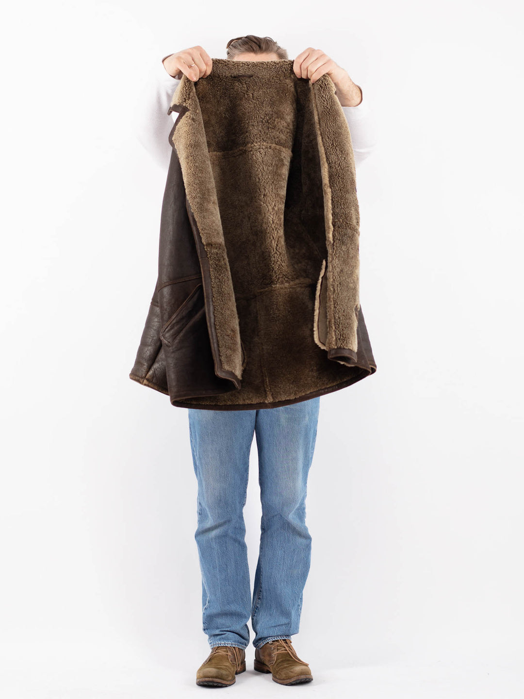 Vintage 90's Men Sheepskin Coat in BrownZ1449