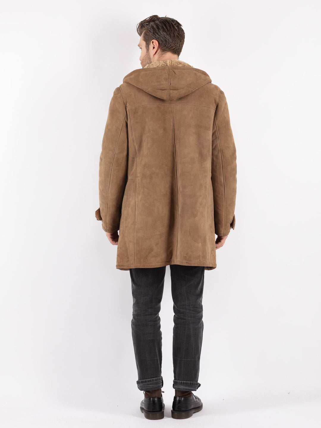 Vintage 90's Men Sheepskin Coat in Beige