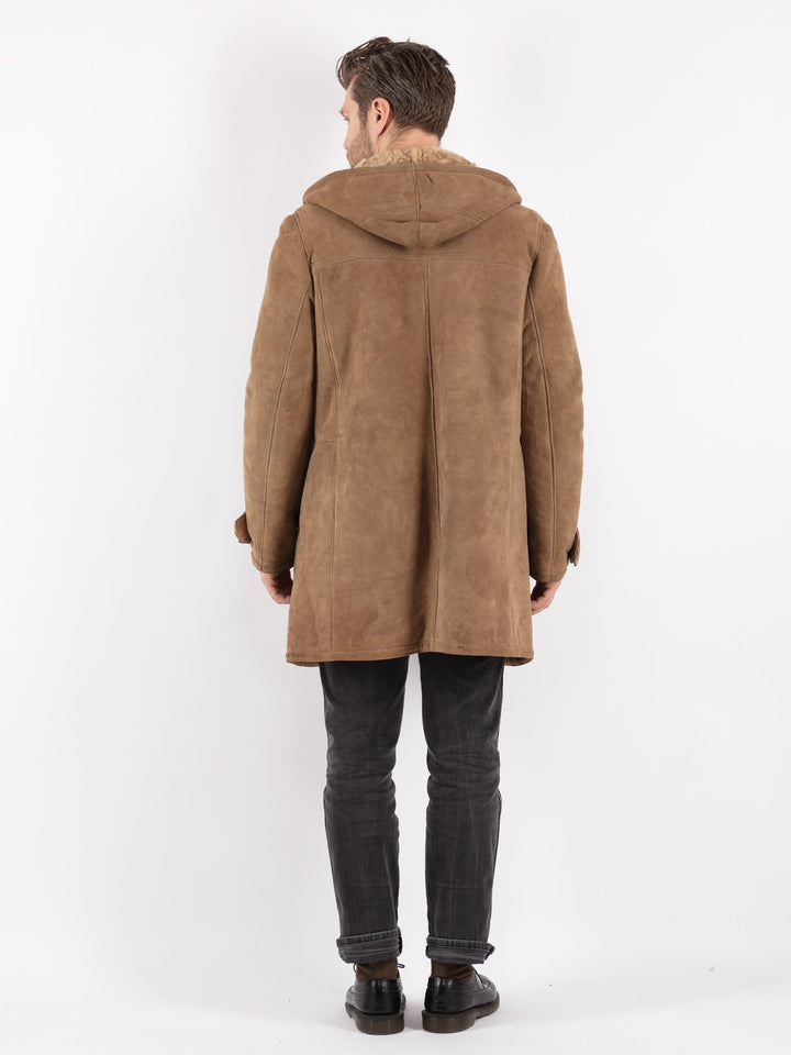 Vintage 90's Men Sheepskin Coat in Beige
