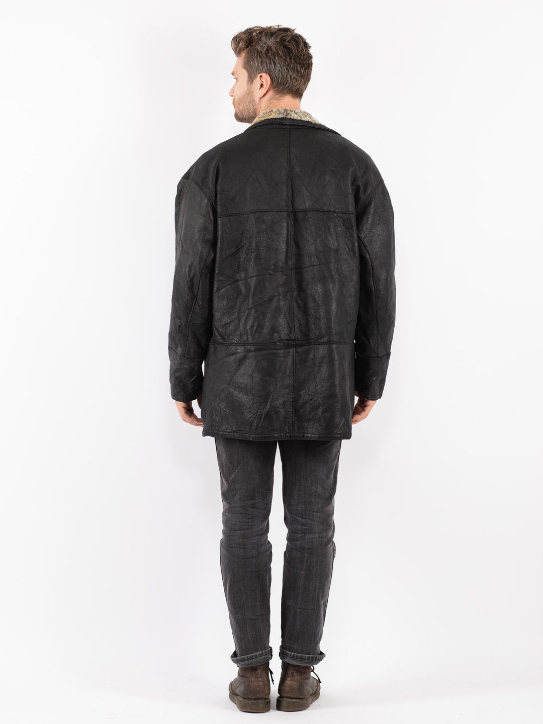Vintage 90's Men Sheepskin Coat in Black