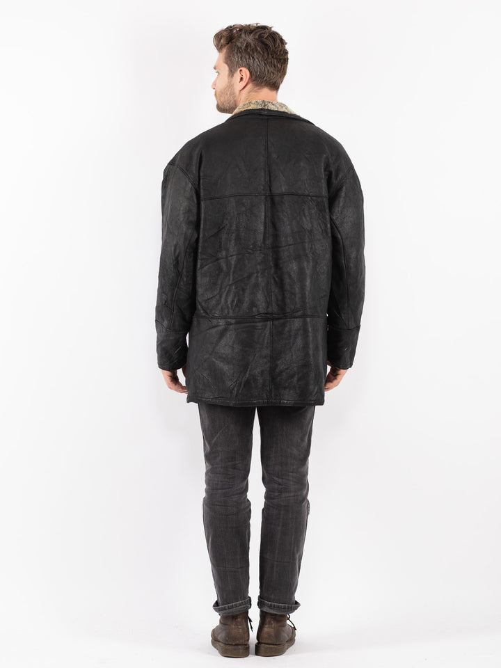 Vintage 90's Men Sheepskin Coat in Black
