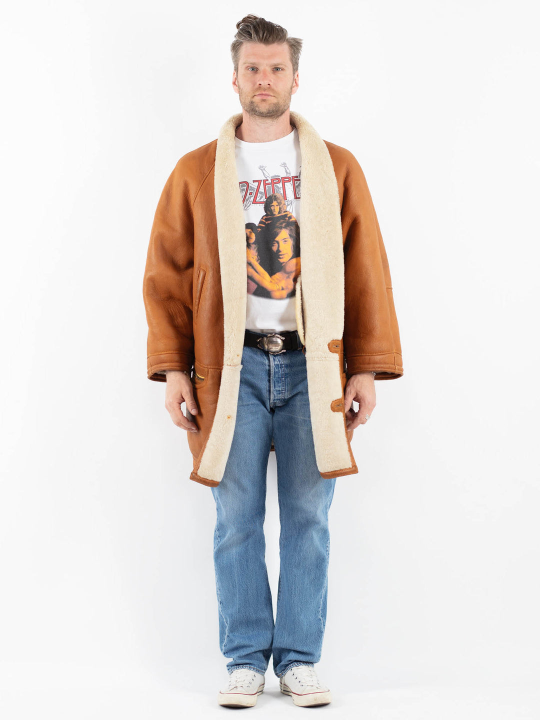 Vintage 90's Men Sheepskin Coat in BrownZ1790