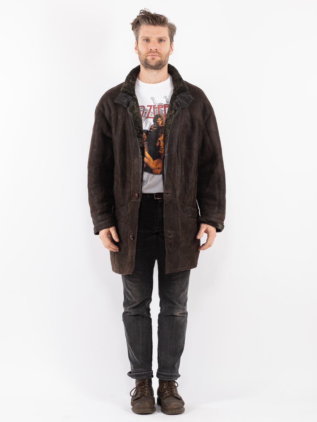 Vintage 90's Men Sheepskin Coat in Brown