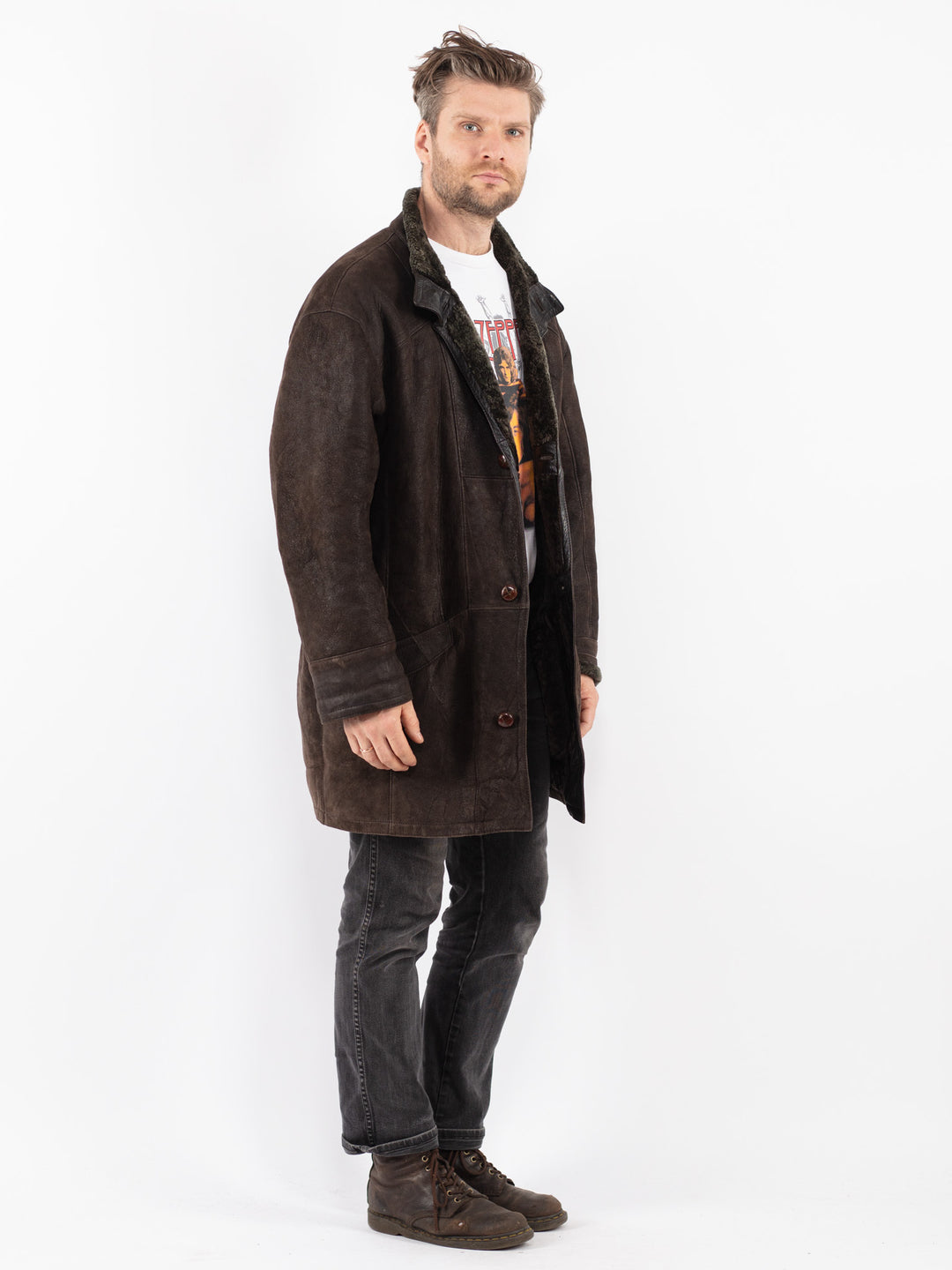 Vintage 90's Men Sheepskin Coat in Brown
