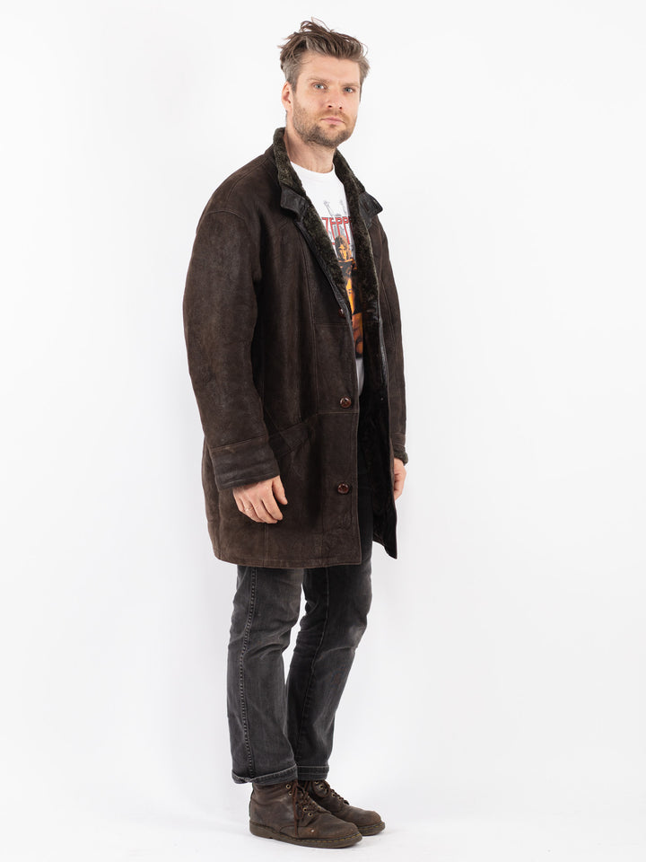 Vintage 90's Men Sheepskin Coat in Brown