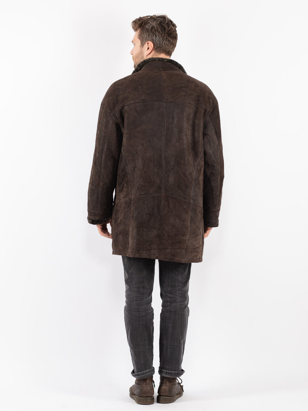 Vintage 90's Men Sheepskin Coat in Brown