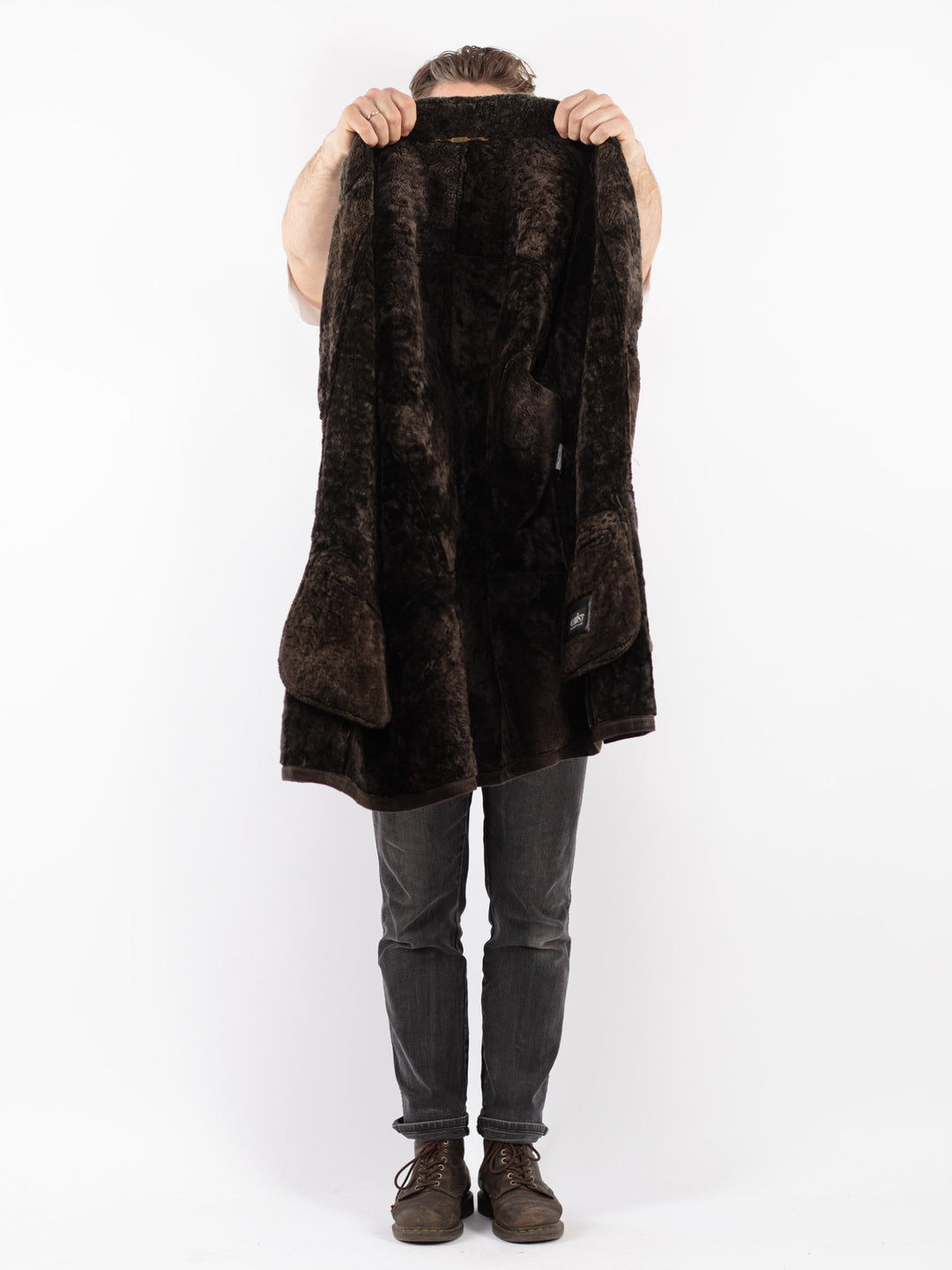 Vintage 90's Men Sheepskin Coat in Brown