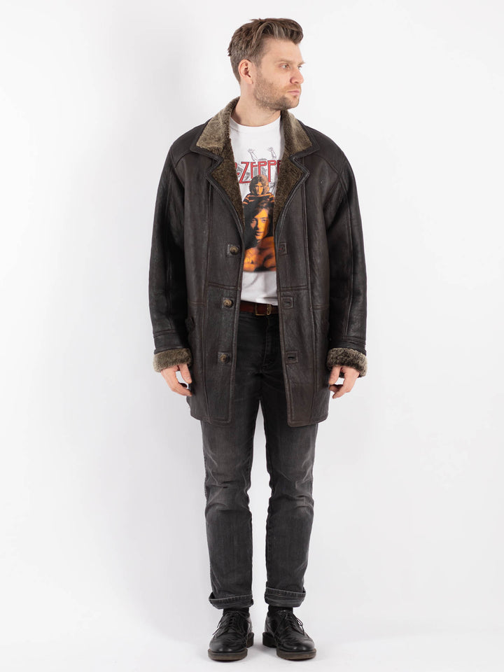 Vintage 90's Men Sheepskin Coat in BlackZ470