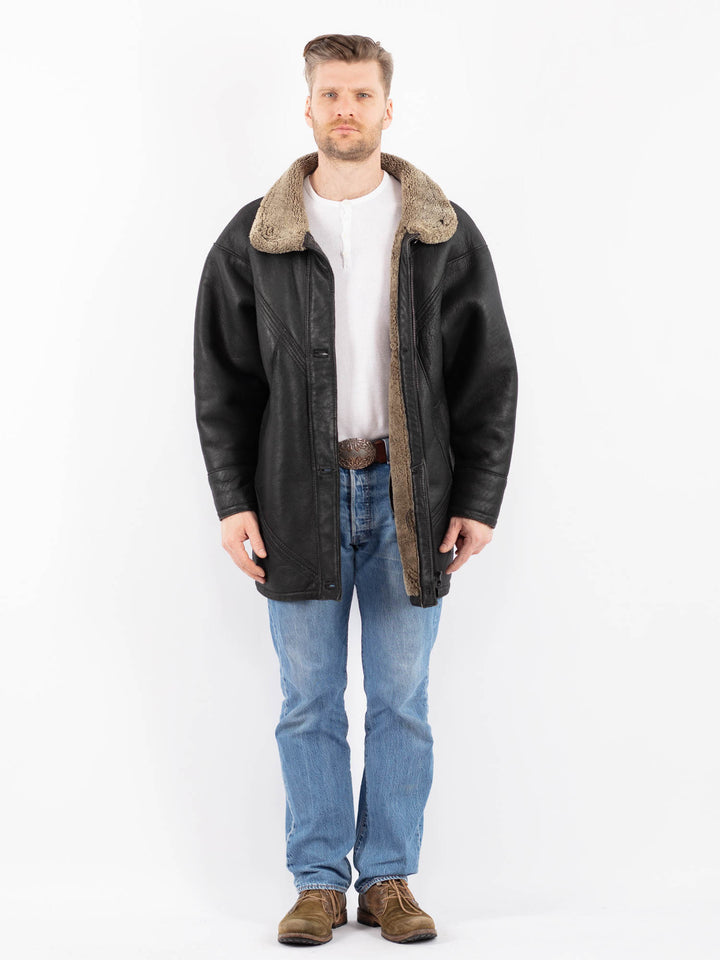 Vintage 90's Men Sheepskin Coat in BlackZ1453
